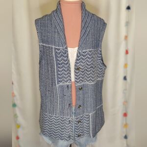 Chaps cottagecore Sweater Vest thick weave Shawl Collar Navy M